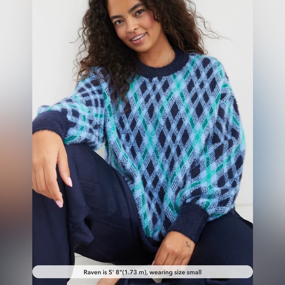 Aerie Argyle Oversized Sweater – Navy/Green/Blue – Size Small – NWT - Picture 13 of 13